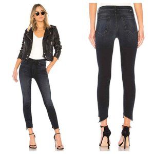 MOTHER Denim The Stunner Two Step Frayed Hem Skinny Dark Wash Jeans